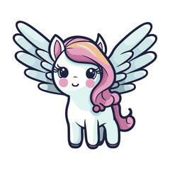 Cute Unicorn Pegasus Cartoon Vector Illustration