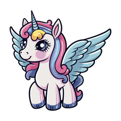 Cute Unicorn Pegasus Cartoon Vector Illustration