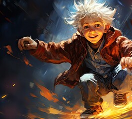 Obraz premium Captivating Portrait of a Silver-Haired Young Boy Generative AI