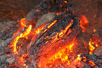 Feuer, Glut, glühende Holzbriketts