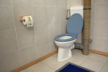 Veraltete Toilette mit WC und Klopapierrolle