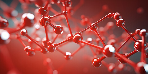 Red Molecule Background for Science or Medical 3D Model - obrazy, fototapety, plakaty