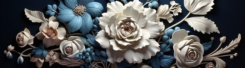 Elegant 3D Floral Design with Blue and White Flowers