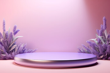 Round podium on  and lavender background