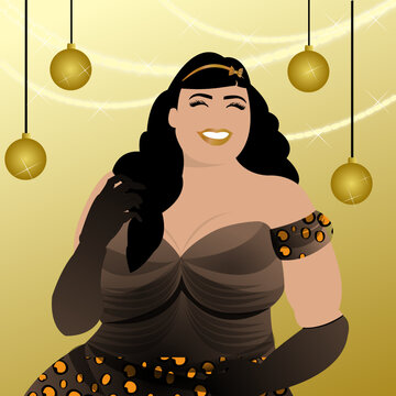 Mujer gorda sensual elegante festejando navidad