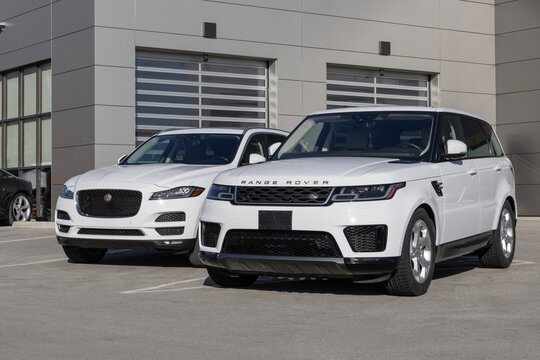 Used Jaguar F-Pace and Land Rover Range Rover Sport display. Jaguar and Land Rover are selling used cars to meet demand.