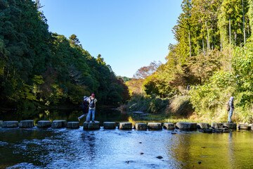 渓谷の飛び石の橋