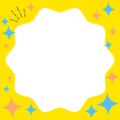 水色とオレンジのキラキラが装飾された黄色の吹き出し背景素材