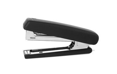 One new black stapler isolated on white