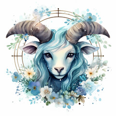 The animal in the image represents the symbol of the Zodiac. Beliefs, individual horoscope, analysis of characteristics of the date of birth. Cute illustrator for the zodiac watercolor style