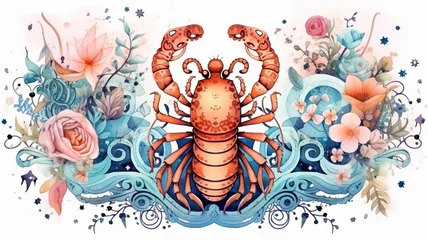 Papier Peint photo Crâne aquarelle The animal in the image represents the symbol of the Zodiac. Beliefs, individual horoscope, analysis of characteristics of the date of birth. Cute illustrator for the zodiac watercolor style