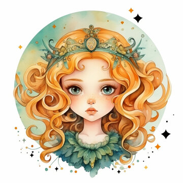 The girl in the image represents the symbol of  VIRGO. Beliefs, individual horoscope, analysis of characteristics of the date of birth. Cute illustrator for the zodiac watercolor and vintage style
