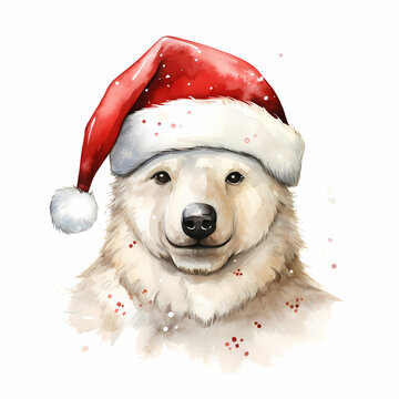 Polar Bear in Christmass Isolated White Background