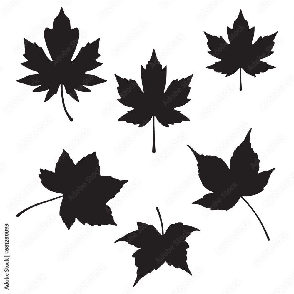 Wall mural set of maple leaves. isolated maple leaves on the white background. maple leaves silhouettes.