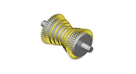 Steam turbine illustration showing a double-flow configuration with impulse blades (no shroud)