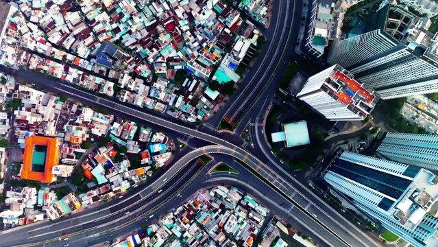 A street corner top down from above Hochiminh city Vietnam on morning