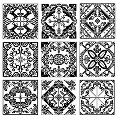 Set of Portuguese Tiles. Vector Illustration. Tile Pattern. Portuguese Pattern Vector. Ceramic Tiles Set. Floor Tile Bundle.