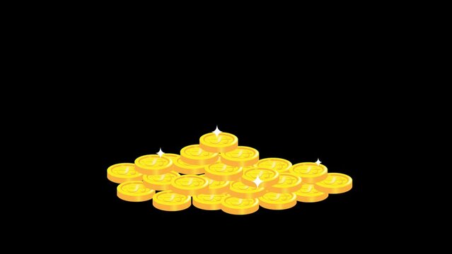 animation falling gold coin on transparent background