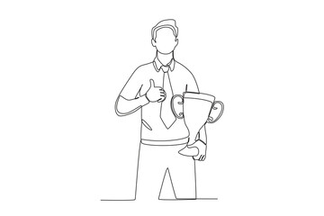 Continuous one line drawing, best male employee giving thumbs up sign holding trophy. Single line draw design vector illustration
hands with the best female employee. Single line draw design vector