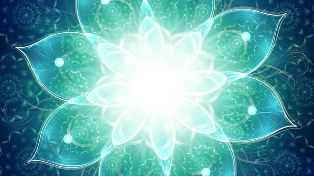 Emerald Awakening: Mystic Lotus Mandala in Green and Blue, a Cosmic Journey into Spiritual Consciousness -  Floral Dance: Cosmic, Mesmerizing Fusion of Light, Energy, and Spiritual Harmony