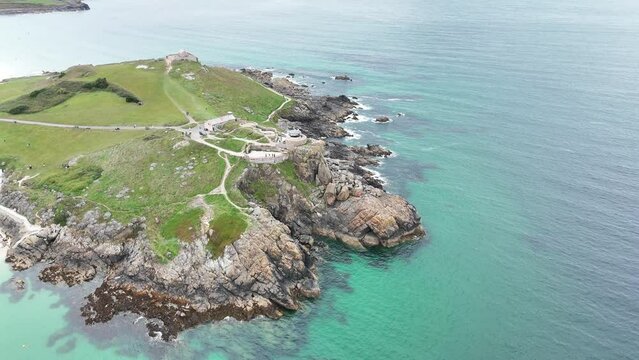 St Ives Head Cornwall UK drone , aerial , view from air 4K footage