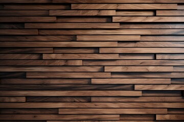 Textured wooden slats in varying shades, creating a rich, natural wall paneling effect. Ideal for interior design showcases, architectural visualizations.