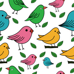 Cute and fun birds seamless pattern