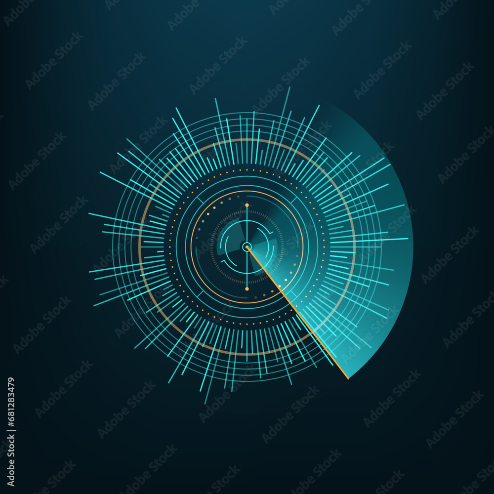 Poster Round circle futuristic chart, HUD element. SCi FI navigation compass screen or futuristic radar display or circle dashboard, game interface design vector icon. Future technology virtual chart panel