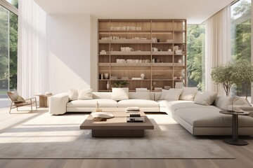 Breathtaking panoramic view of a city skyline from a living room window, providing a constant source of inspiration and excitement. The window is large and floor-to-ceiling