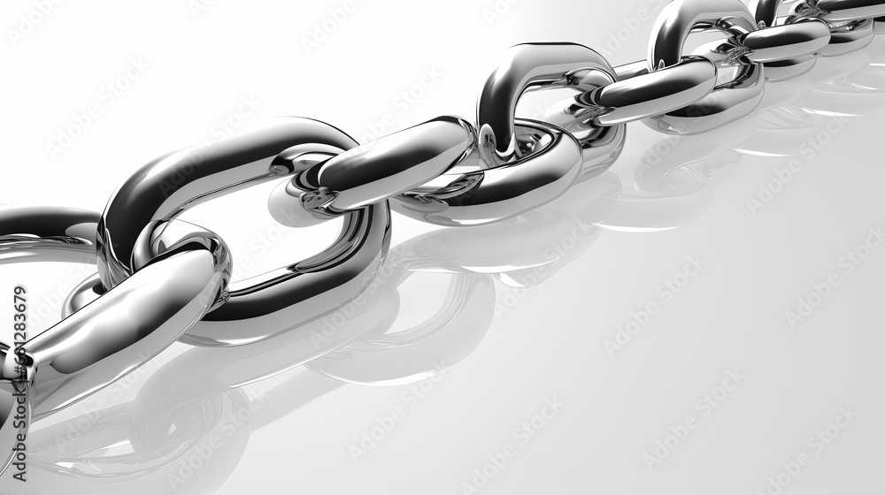 Poster metallic chain linked in a loop moving fluidly over a white background ai generated illustration