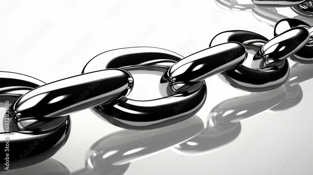 Poster metallic chain linked in a loop moving fluidly over a white background ai generated illustration