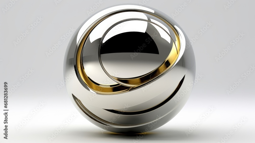 Poster metallic sphere rotating in space isolated on a white background ai generated illustration