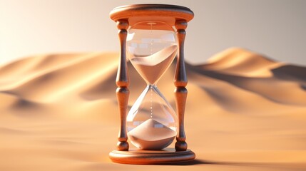hourglass with flowing sand positioned against a bright white background AI generated illustration