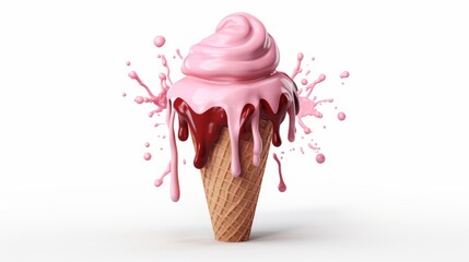 ice cream cone melting isolated on a clean white scene  AI generated illustration - obrazy, fototapety, plakaty
