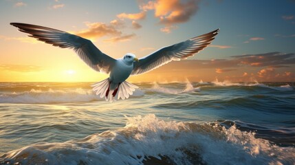 illustration of a seagull flying over the ocean AI generated illustration