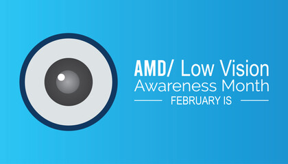 Vector illustration on the theme of AMD/Low vision awareness month observed each year during February.banner, Holiday, poster, card and background design. - obrazy, fototapety, plakaty
