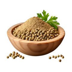 coriander powder in a wooden bowl