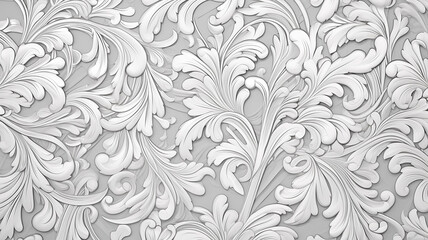 white delicate background with vintage floral wallpaper ornament on the wall copy space blank, gray luminous shades
