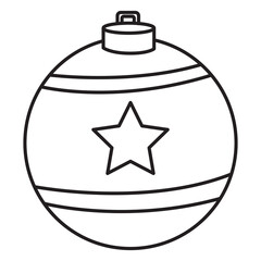 Christmas ball for tree decoration outline with transparent background, suitable for coloring book, sticker and graphic design element