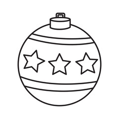 Christmas ball for tree decoration outline with transparent background, suitable for coloring book, sticker and graphic design element