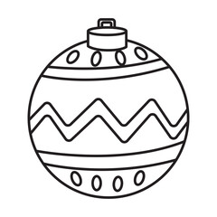 Christmas ball for tree decoration outline with transparent background, suitable for coloring book, sticker and graphic design element
