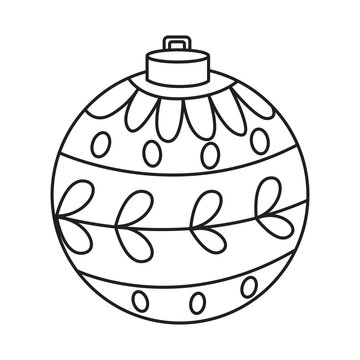 recommend clip art: Christmas ball for tree decoration outline with transparent background, suitable for coloring book, sticker and graphic design element