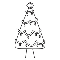 Christmas tree outline with transparent background, suitable for icon, coloring book and graphic design element