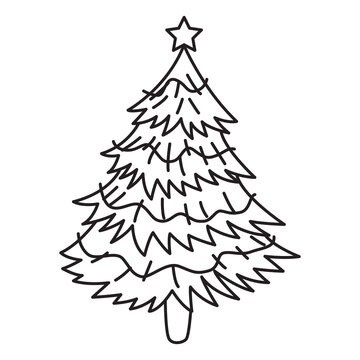 Christmas tree outline with transparent background, suitable for icon, coloring book and graphic design element