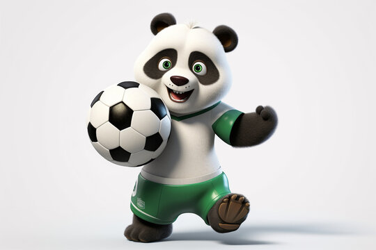 cartoon character of a panda playing football