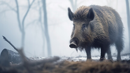 Naklejka na ściany i meble wild boars in winter nature, wild nature