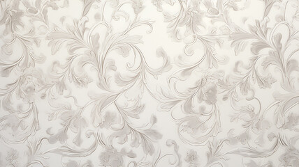 white delicate background with vintage floral wallpaper ornament on the wall copy space blank, gray luminous shades