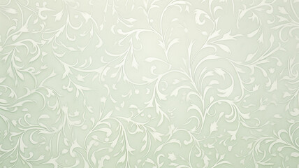 spring light green soft pastel, delicate mint background with vintage floral ornament of olive shades wallpaper on the wall copy space blank