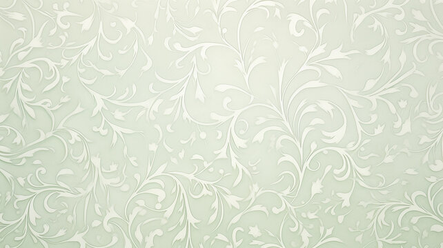 spring light green soft pastel, delicate mint background with vintage floral ornament of olive shades wallpaper on the wall copy space blank