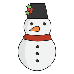 Snowman cartoon illustration with transparent background, suitable for sticker and graphic design element